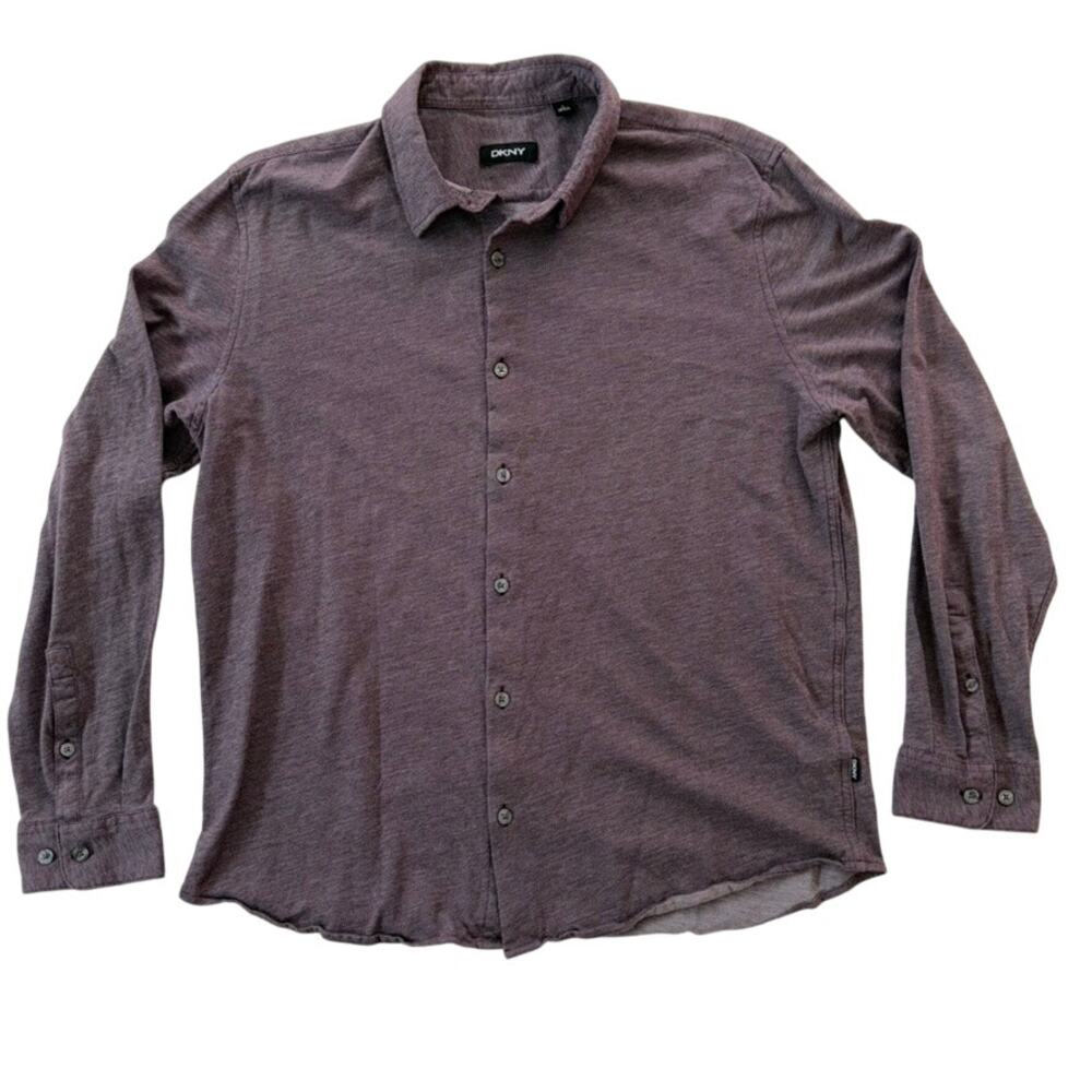 DKNY Mens Large Purple Natural Stretch 100% Cotton Long Sleeve Button Down Shirt